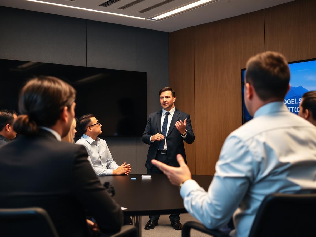 MLRO delivering AML training to staff in a boardroom